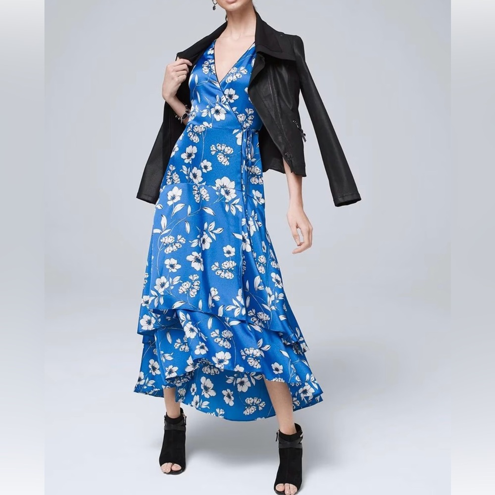 Beautiful/flowing Floral Print dress. Faux Wrap Midi Dress with layers size 14 - Picture 6 of 14